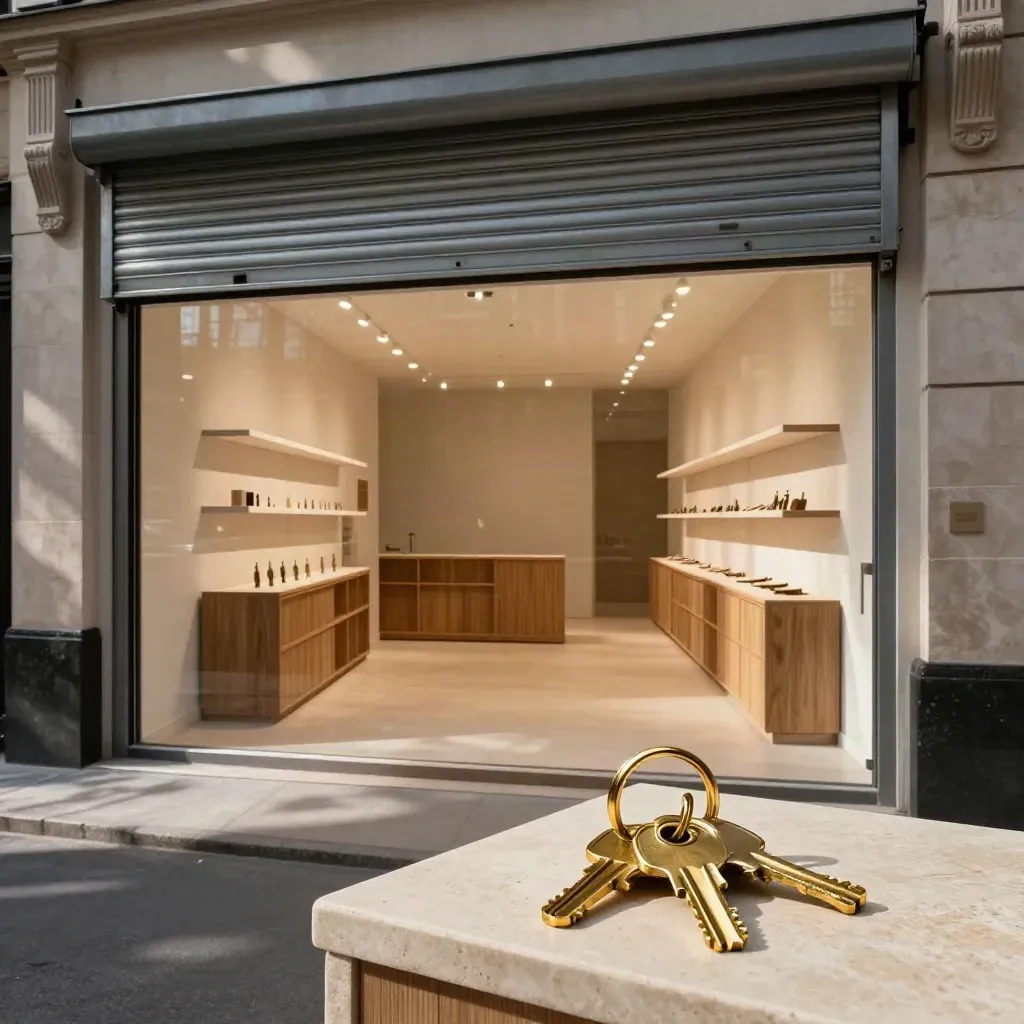 Completed retail unit interior with keys on the counter and lights switched on